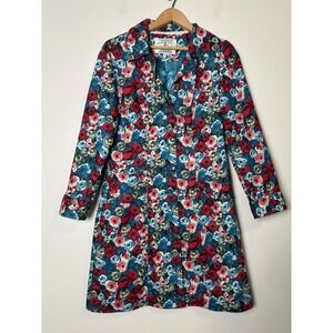 Ness Womens Cotton Tailored Trench Coat Jacket US 8 Floral Rose Cottage Classic